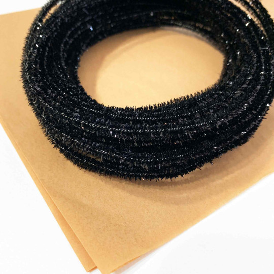 Mini Metallic Wired Tinsel Cord in Black ~ 1/8" wide ~ 10 meter length